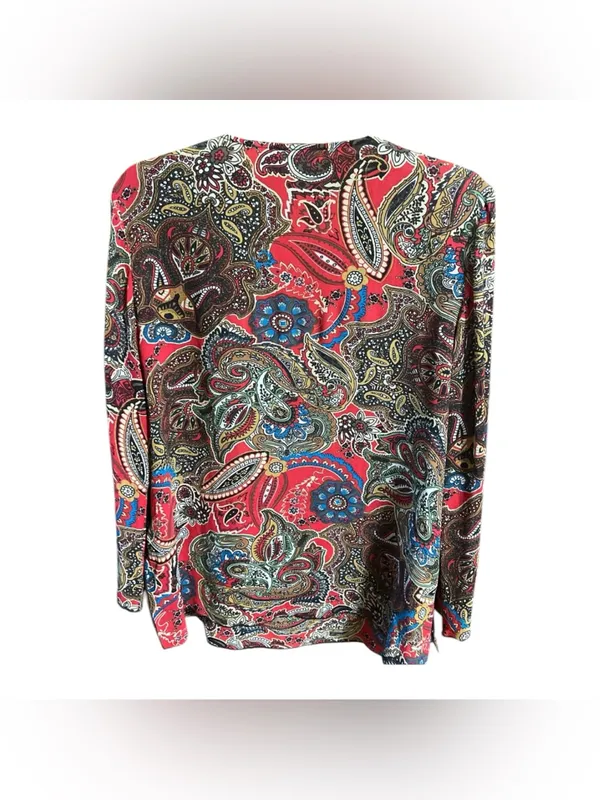 Vtg Y2K Chico’s Paisley Beaded Embellished Silk Blouse V-Neck Long Sleeve Red 1 - Image 6