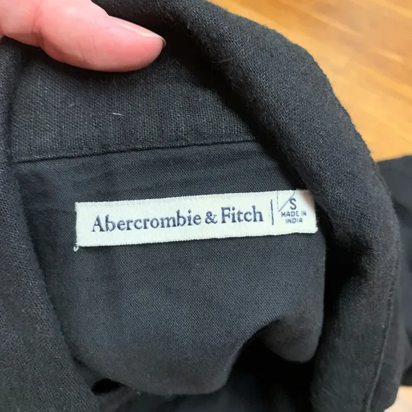Abercrombie & Fitch Black Linen Blend Wrap Dress Collared Short Sleeve Cutout‎ S - Image 4