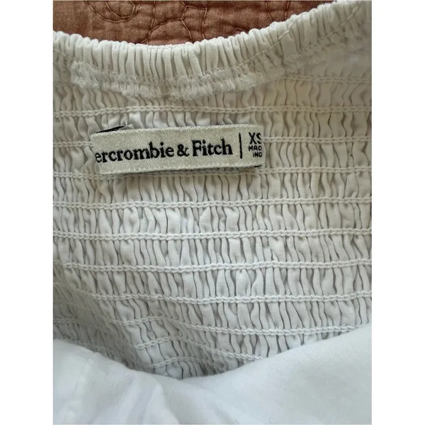 Abercrombie & Fitch White Puff Sleeve Smocked Mini Dress XS‎ - Image 3