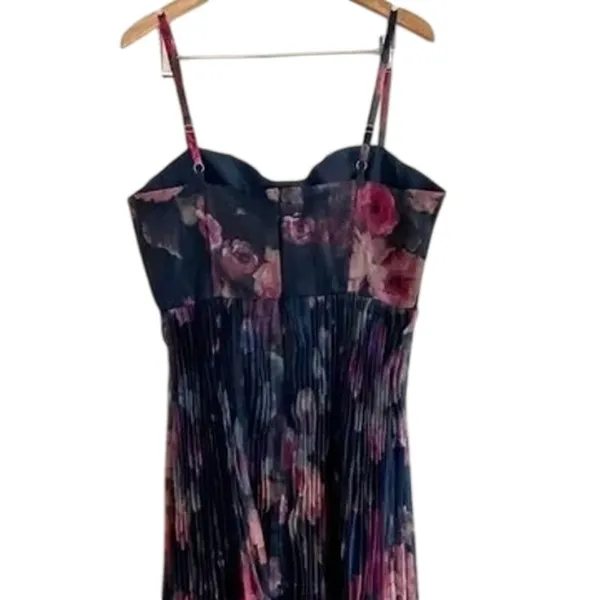 Lulus Alluring Invite Midnight Blue Floral Pleated Bustier Sleeveless Midi Dress - Image 7