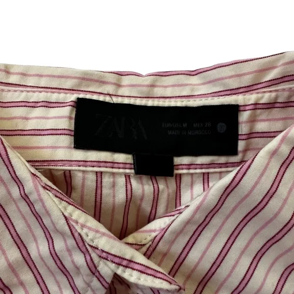 Zara Oversized Striped Button Down Shirt Pink Burgundy Cotton Medium | 0216 - Image 3