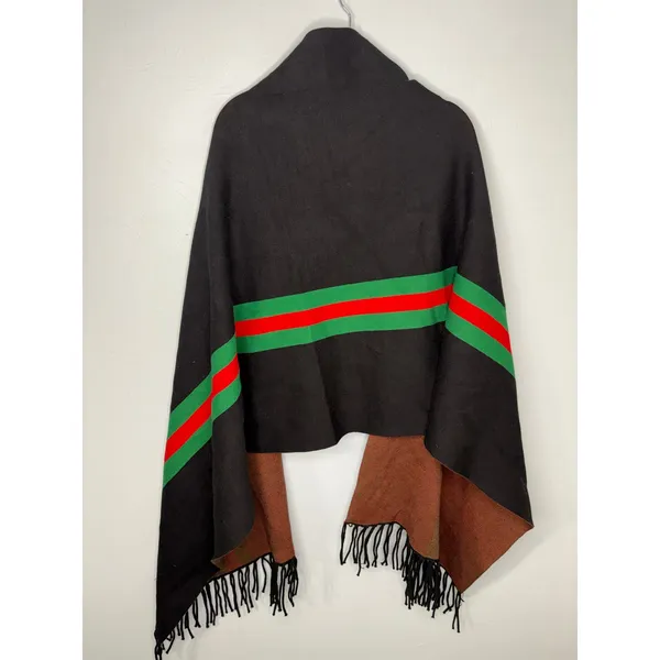 Source Unknown Fringe Shawl Red Green Stripes Black One Size Fall Stylish Wrap - Image 2