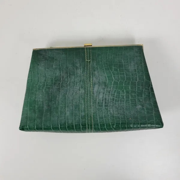 Andé Womens Clutch Bag Green Croc Embossed Pastel Floral Applique Gold Chain - Image 16