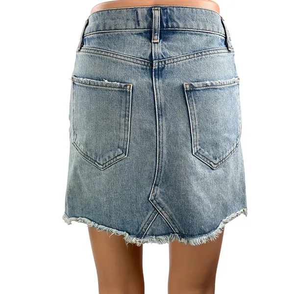 Agolde Women's Blue High Waisted Raw Hem Cut Off Mini Denim Jean Skirt Size S - Image 3
