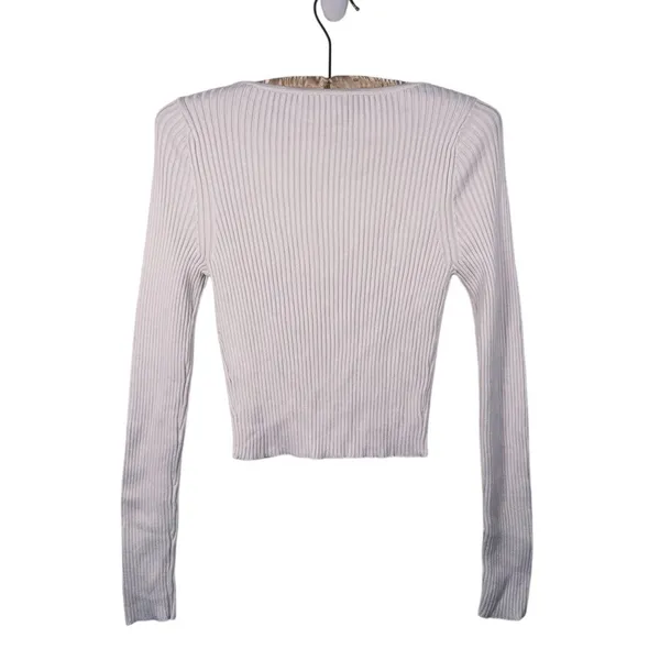 Abercrombie & Fitch Ribbed Cardigan Pearl Button S Ivory Preppy Old Money Y2K - Image 3