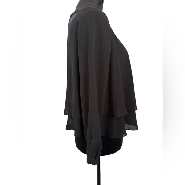 ZARA BASIC Black Tiered Layered Long‎ Sleeve Blouse XS - Image 5