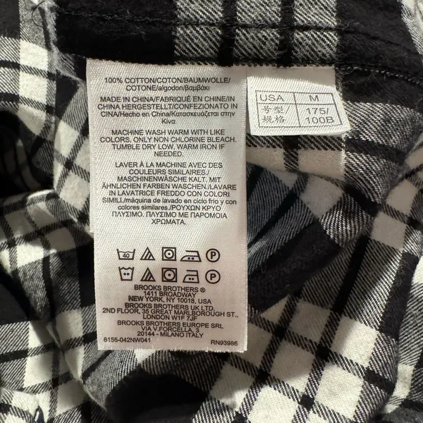 Brooks Brothers Womens Pajama Top Button Up Plaid Black White Size Medium EU - Image 4