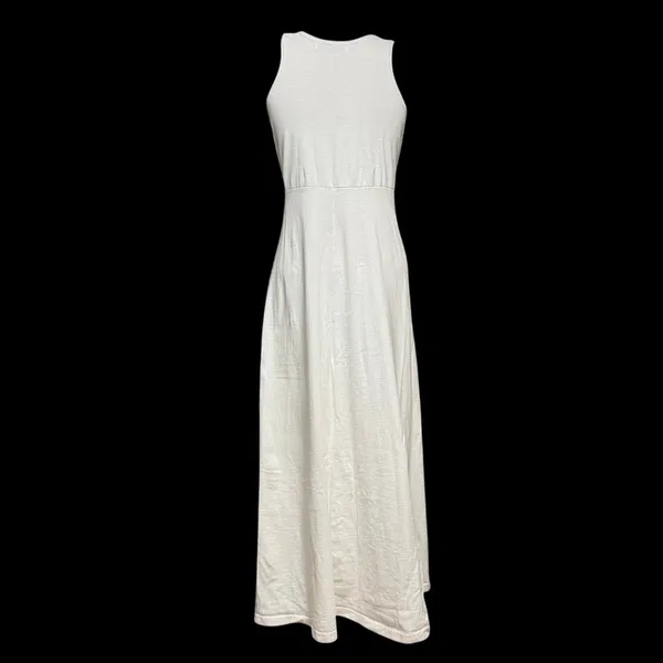 VTG Lou‎ Nardi M Knit Maxi Dress White Minimalist Coastal Summer Boho Lounge 90s - Image 5