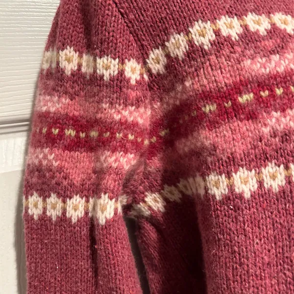 VTG L L Bean Wool Fair Isle Nordic Ski Full Zip Cardigan Sweater L‎ rustic cozy - Image 4