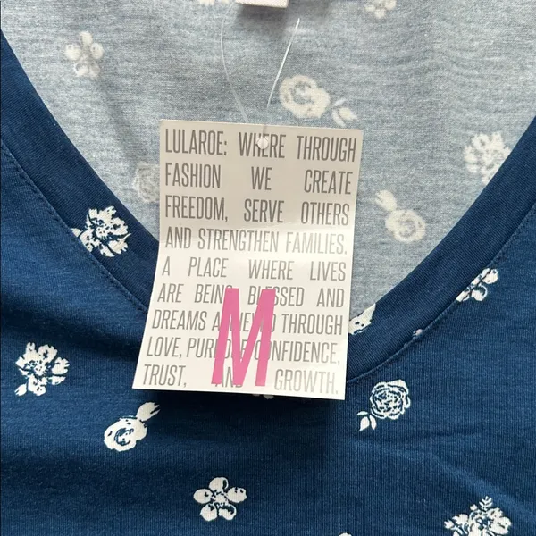 LuLaRoe Navy Blue Floral Short Sleeve Top - Image 3