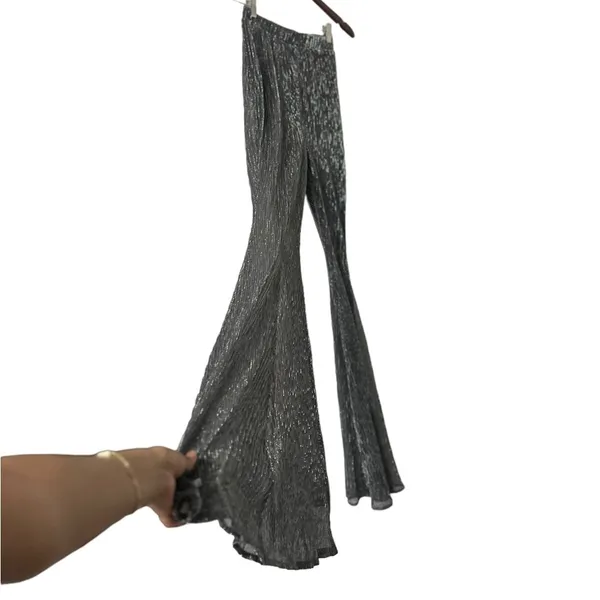 HOUSE OF CB Alexandra Lurex Silver Wide Leg Pants Trousers - Image 5