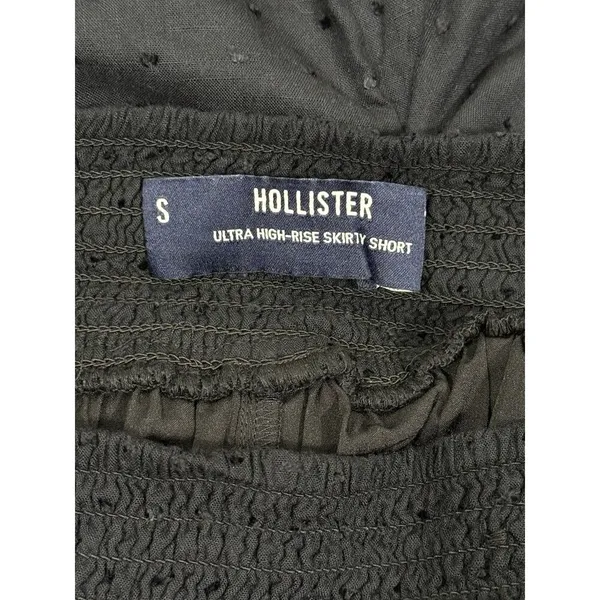 Hollister Black Smocked Skirty Shorts Small Swiss Dot Flowy Coquette Boho Pocket - Image 6