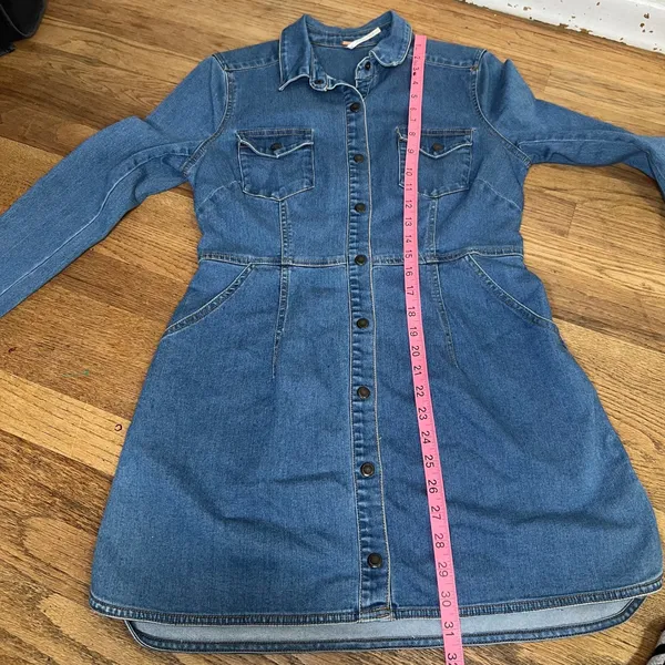Free‎ People Denim Button Front Mini Dress Medium Wash Long Sleeve Blue Small FP - Image 2
