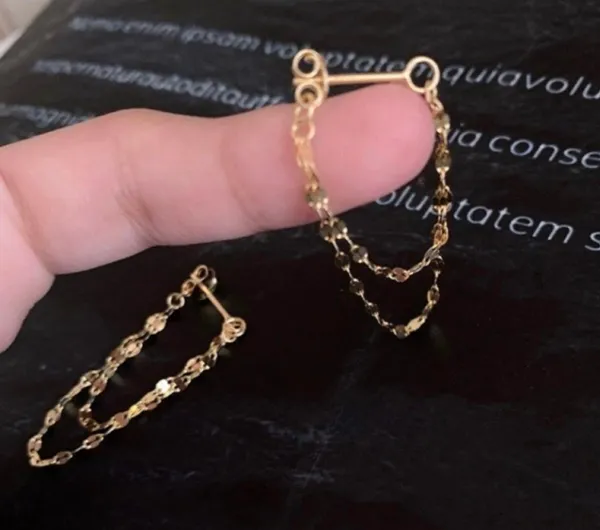 18K Gold Plated Gold Chain Tassel Dangle Drop Earrings for Women - Image 4