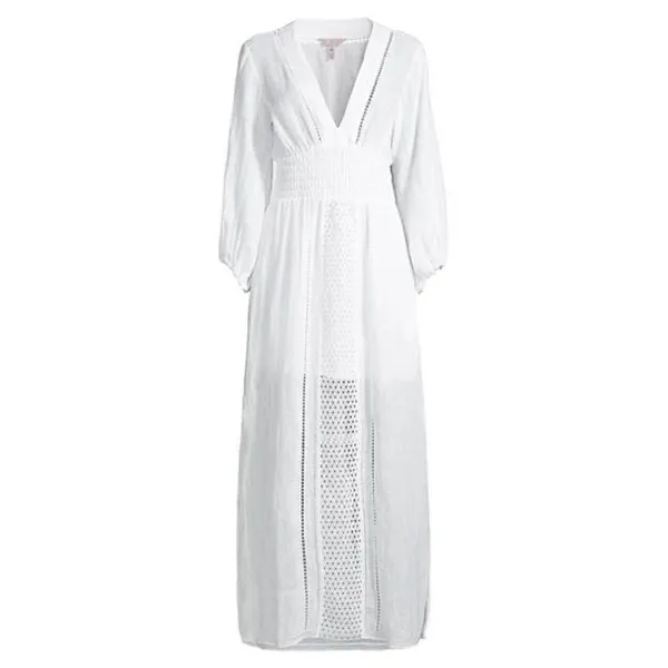 Rebecca Taylor Long Smock Waist Linen &‎ Crochet Dress Size Large - Image 11