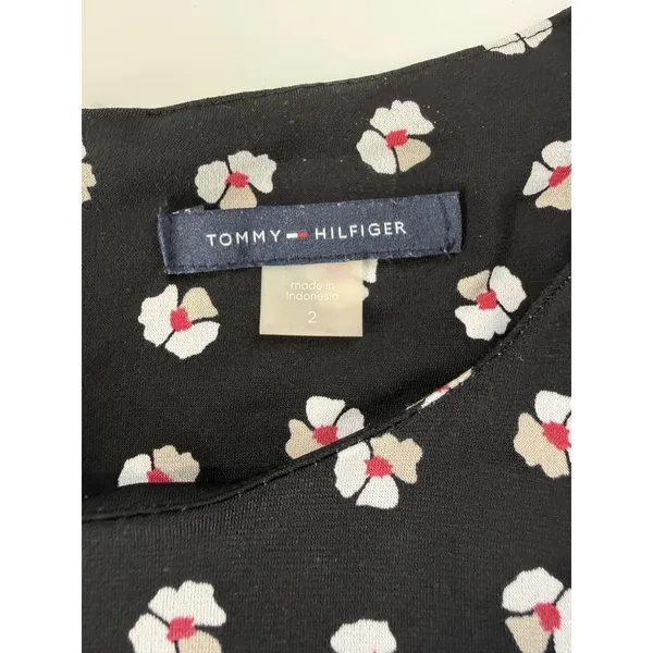Tommy Hilfiger Black Floral Bell Sleeve Shift Dress Size 2 EUC‎ Career Chic - Image 4