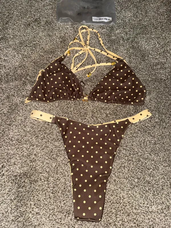 SheIn Polka Dot Reversible Triangle Bikini Set with Gold Charm Detail - Image 2