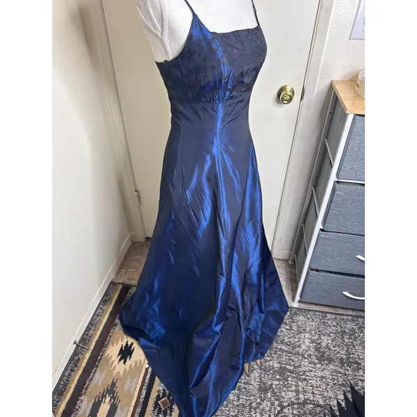 VTG 90s Windsor Iridescent Blue Taffeta Black Lace Bodice Whimsigoth Prom Dress6 - Image 3