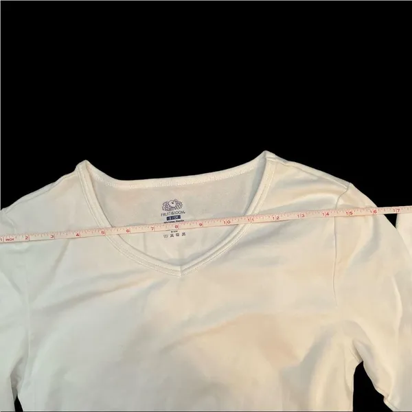 Fruit of the Loom White Long Sleeved Women’s Tagless V-Neck Shirt - Image 5