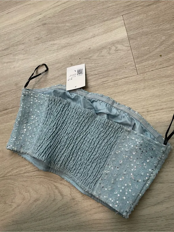 Forever 21 Light Blue Sequin Strapless Crop Top - Image 2