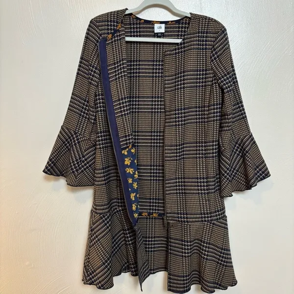 Cabi Women's Flounce‎ Jacket 3902 Tartan Plaid Zip Front Brown Navy Size Small - Image 7
