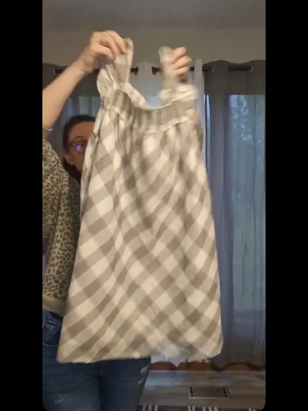 Hem & Thread White and Taupe Plaid Smocked Sundress - Image 5