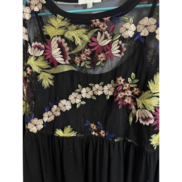 Anthropologie Eri + Ali ORNATE EMBROIDERY Size M Black Multicolor Floral‎ - Image 3