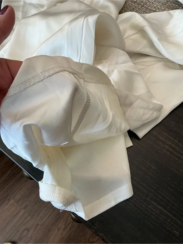 Lulu's Cream Satin Jumpsuit with Sheer Puff Sleeves - Image 10