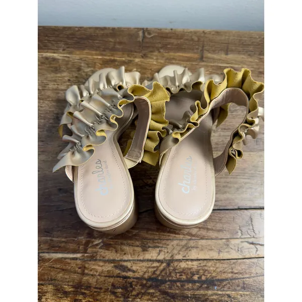 Charles‎ by Charles David Royals gold ruffle block heel slide sandals 7 - Image 5