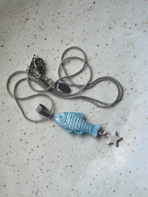 Handmade quality Czech glass fish & star boho funky fairy necklace🌀🐟💚 - Image 3