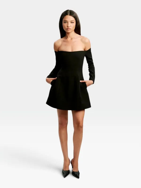 Bardot Nadene Hourglass Black Off Shoulder Mini Cocktail Dress Size 4 NWT - Image 3
