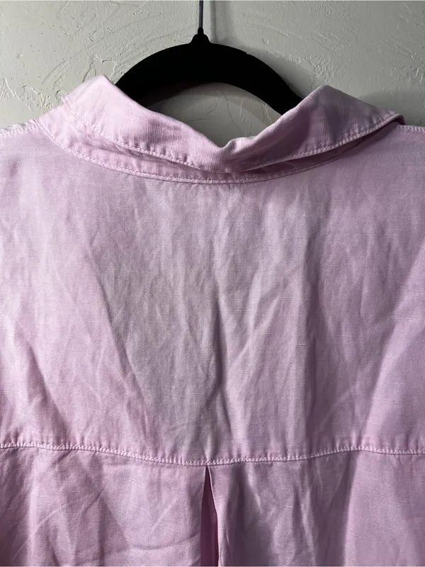 Zara Linen Blend Pink Oversized Cropped Button Down Travel Vacation Preppy Shirt - Image 6