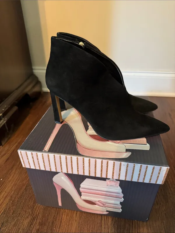 Vince Camuto Black Suede Pointed Ankle Booties - Image 2