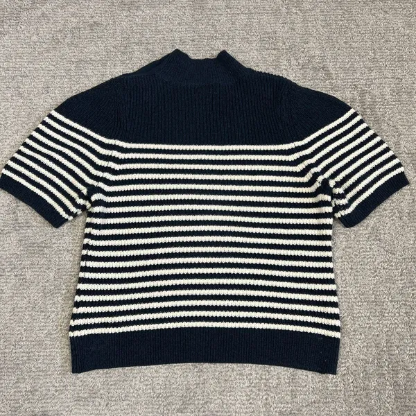 Maeve Sweater Womens Large Divendra Navy Cream Stripe Button Shoulder Nautical ￼ - Image 6