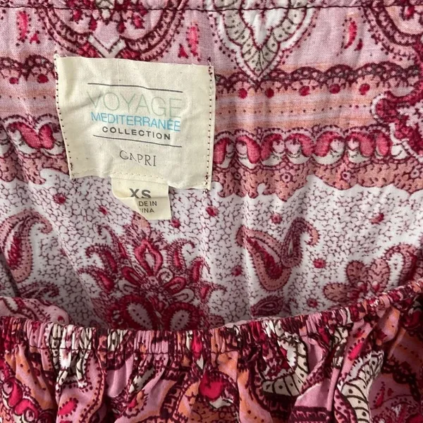 Voyage Mediterranee Womens Dress Capri Pink Paisley Off Shoulder Smocked XS - Image 4