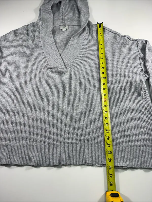 aerie Light Heather Gray V-Neck Relaxed Long Sleeve Top with Hoodie - Image 3