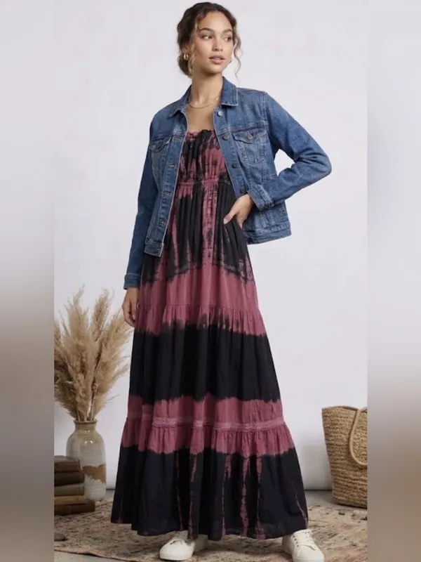 EARTHBOUND Mauve and Black Tie-Dye Maxi Dress - Image 2