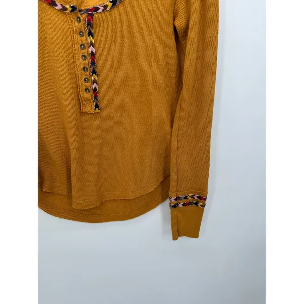 We The Free Womens Yellow‎ Thermal Knit Long Sleeve Shirt Size XS Henley Boho - Image 3