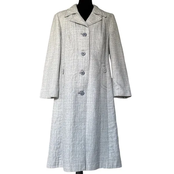 VTG 60s 70s Gray Tweed Long Virgin Wool Blend Trevira Mod Overcoat Germany Sz 42 - Image 2