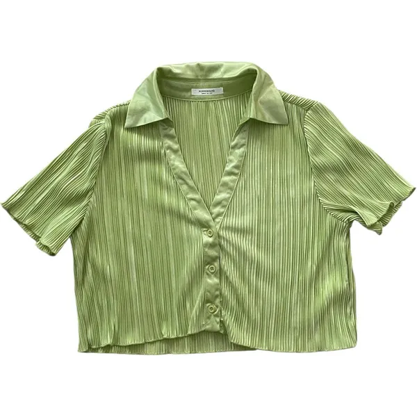 Peppermayo Sundowner Cropped Shirt Pleated Satin Lime Green Women's US Size 8 - Image 4