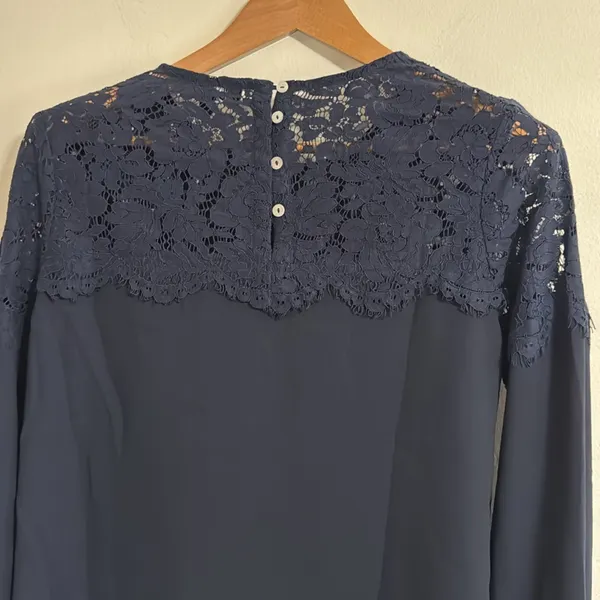 Lulu's Women’s Picture This Lace Round Neck Long Sleeve Blouse Navy size S - Image 4