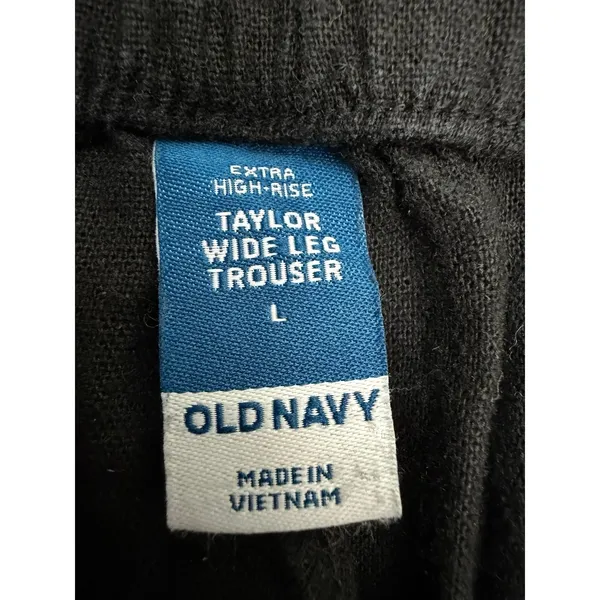 Old Navy Taylor Wide‎ Leg Linen Pants Women L Black High Rise Elastic Waist - Image 4