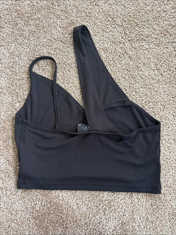 Cider Asymmetrical Strapped Black Crop Top - Image 2