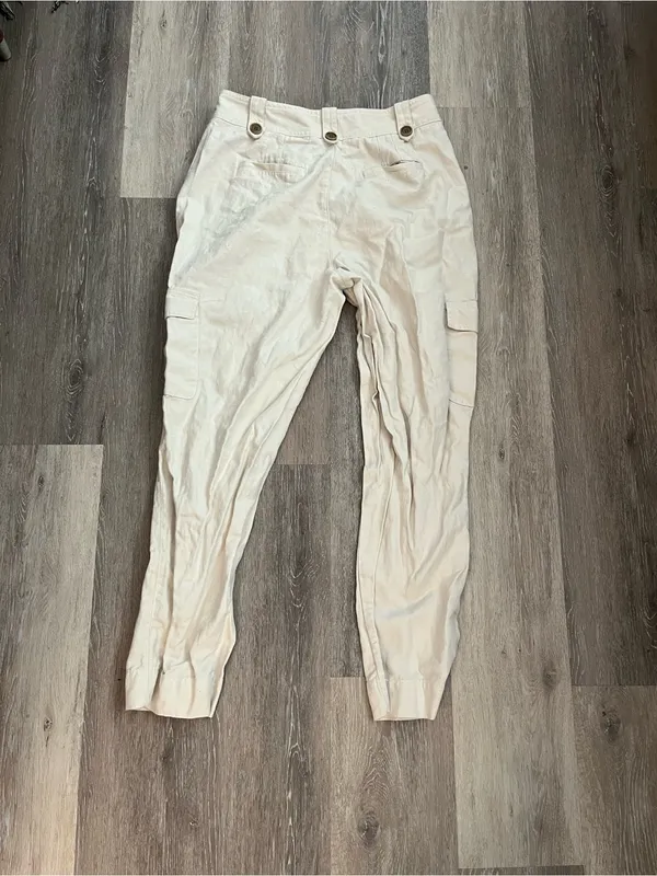Gap Cotton Cargo Pants Womens 16 Regular Cream Linen Tapered Utility Safari - Image 9