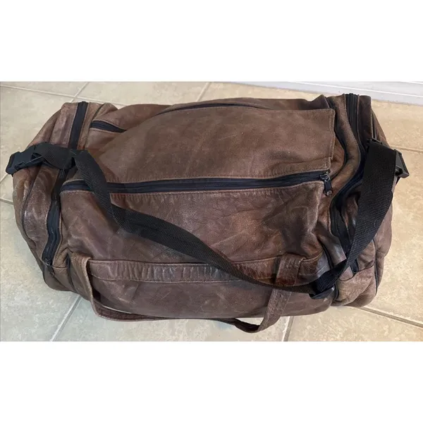 Vintage Eagle Creek Brown Leather Duffle Bag Travel Carry On Weekender 22" - Image 13
