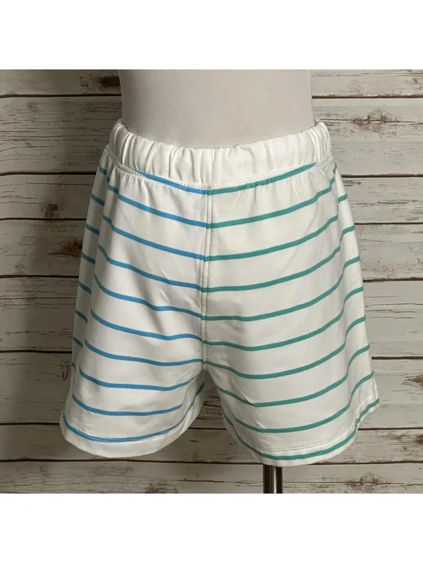J.Crew white green blue striped drawstring knit shorts Medium coastal nautical - Image 4