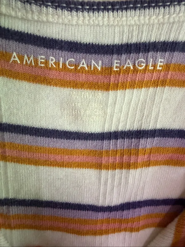 American Eagle Outfitters White Tank Top with Mustard & Navy Stripes - Image 2
