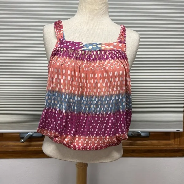 Free People Vintage Multi Sherbert Color Stripe Polka Dot Twisted Strap Tank Top - Image 2
