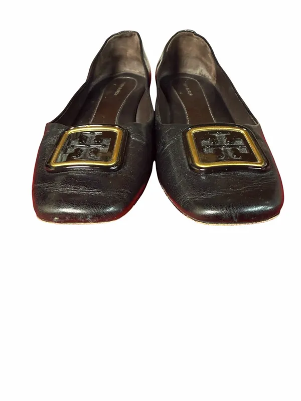 Tory Burch Georgia Black Leather Logo Buckle Square Toe Pumps Size 9.5 - Image 6