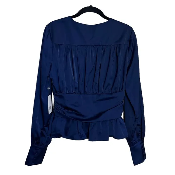 Jason Wu NWT Navy Satin Long Sleeve Corset Waist Blouse size Medium - Image 10